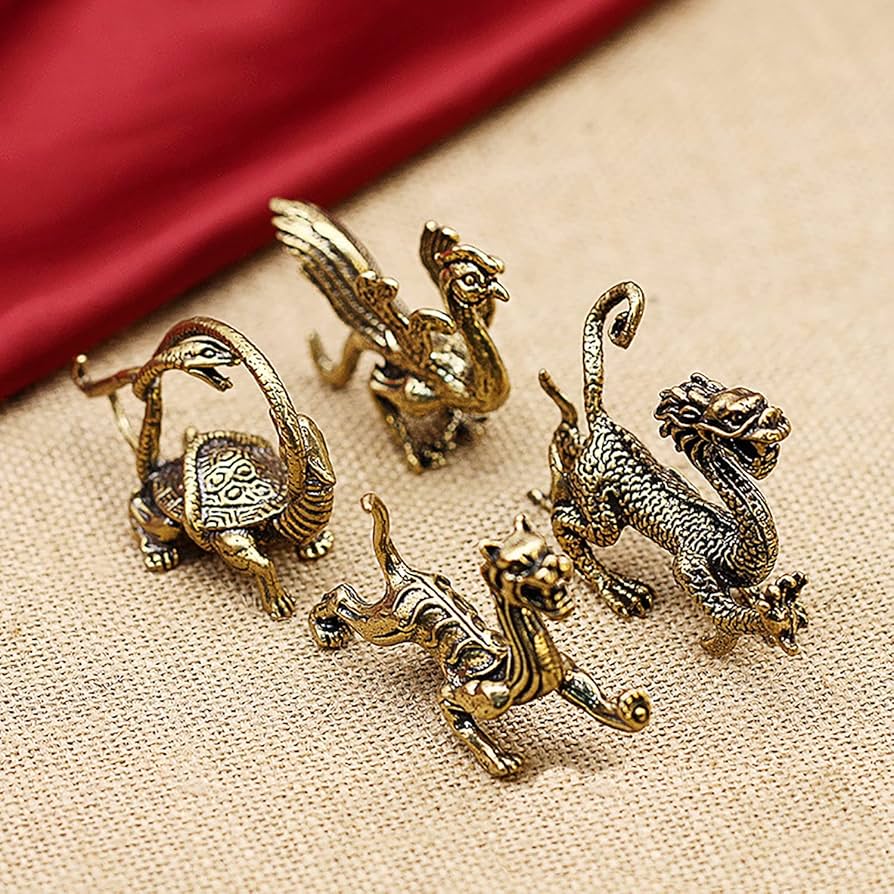 Amazon.co.jp: RemeeHi 神獣の黄銅フィギュア4体セット 四神獣 青龍