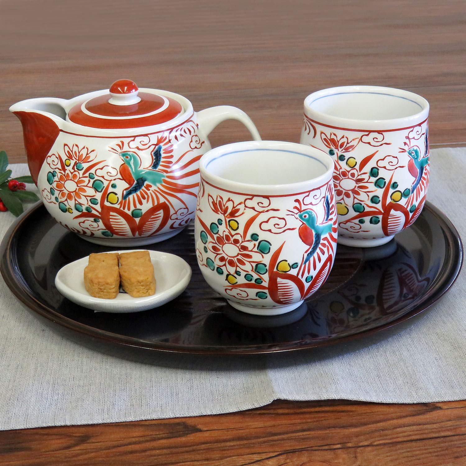 Amazon.co.jp: ペア 湯呑み 急須 セット 九谷焼 赤呉須 陶器 ブランド