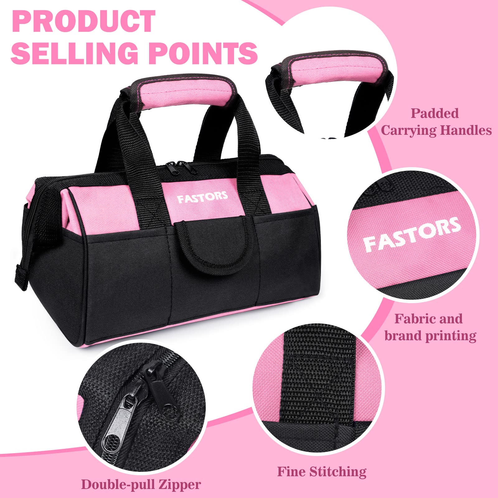 Amazon.co.jp: FASTORS 女性用ピンクツールバッグ 13インチ広口ダブル