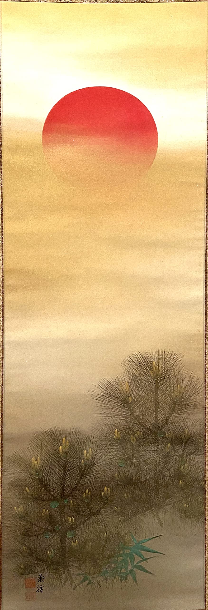 Amazon.co.jp: 【掛け軸】今尾景祥「瑞日雅松図」日本画 岩彩 絹本 共