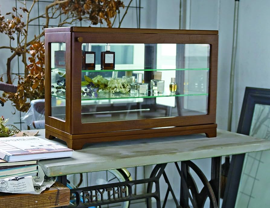 Amazon.co.jp: 塩川光明堂 ガラスケース ブラウン 60.5×26.5×40cm