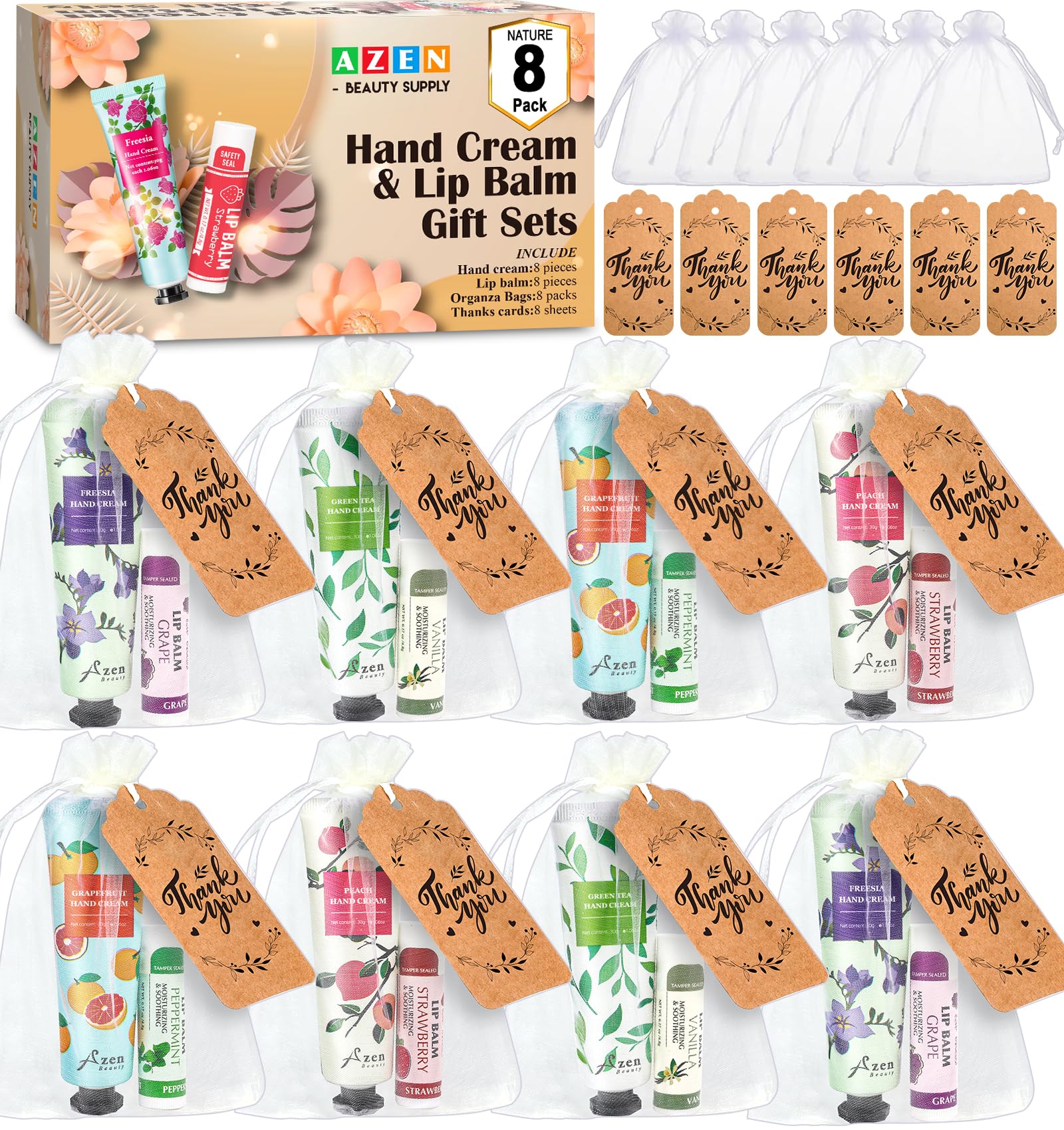 Amazon.com : AZEN 8 Sets Bulk Gifts, Hand Cream and Lip Balm Bulk
