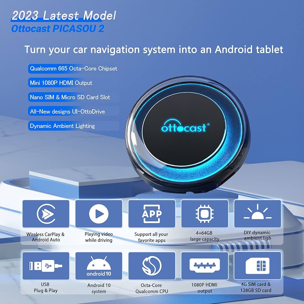 Ottocast CarPlay AI Box PICASOU 2 Newest Android Ai Box Wireless