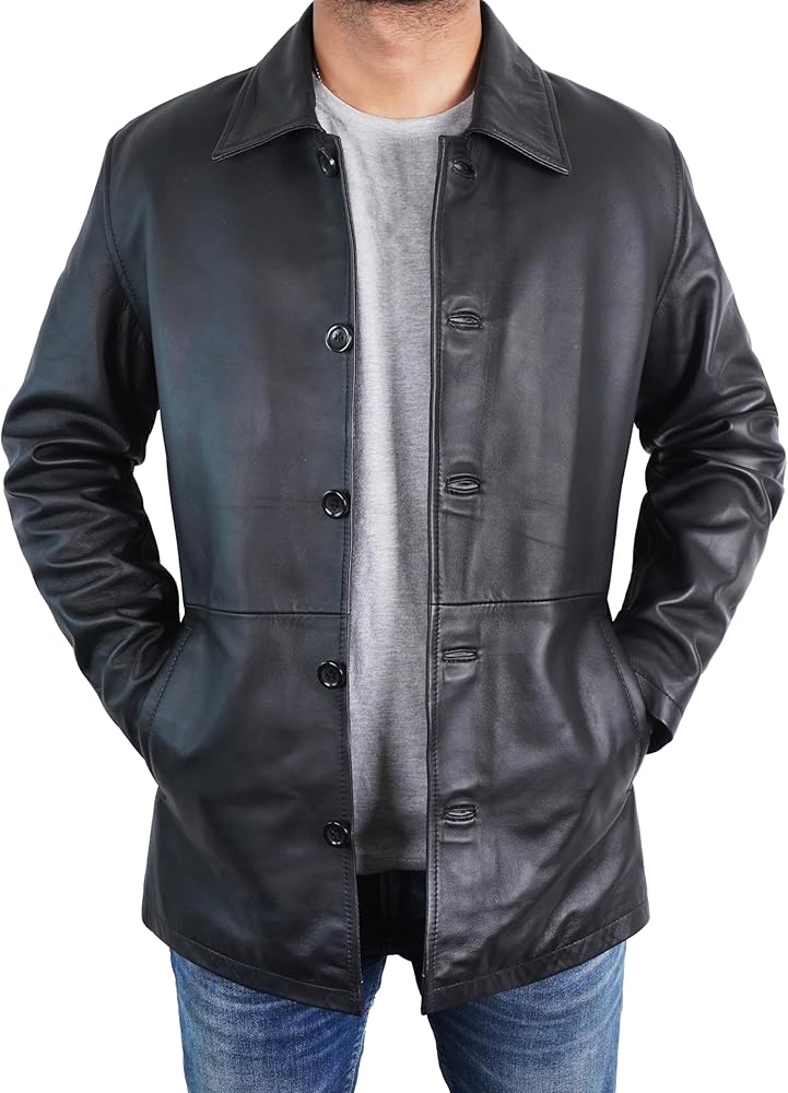 STOREJEES Real Lambskin Leather Jacket Men | Car Coat Black, XS at