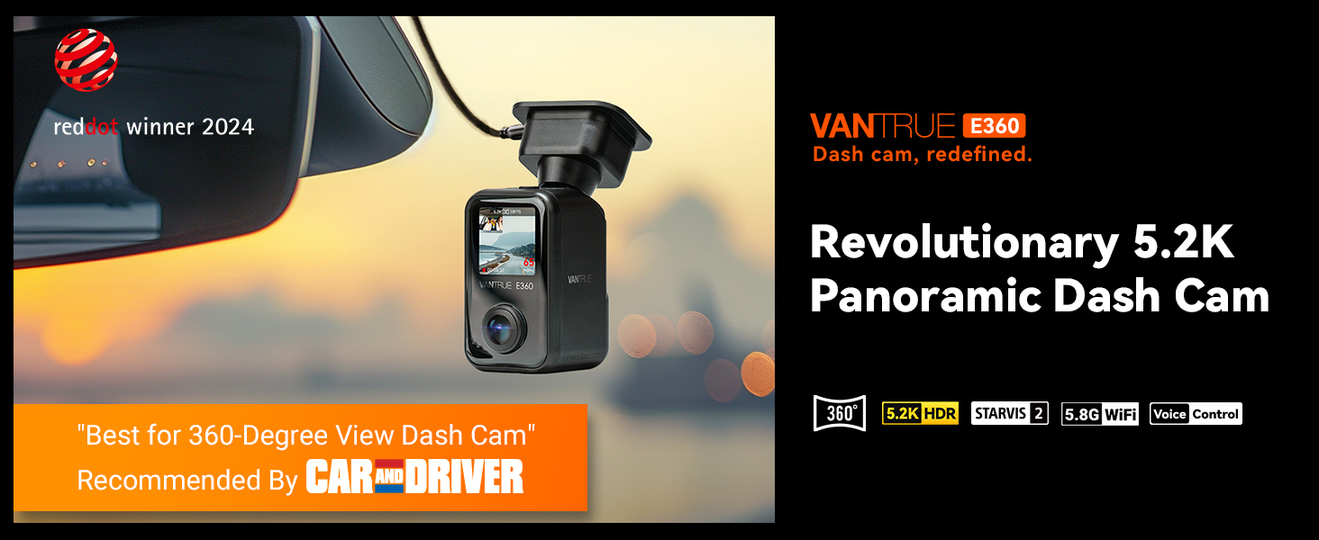 Amazon.com: Vantrue E360 Front Inside Dual Fisheye Dash Cam, Front