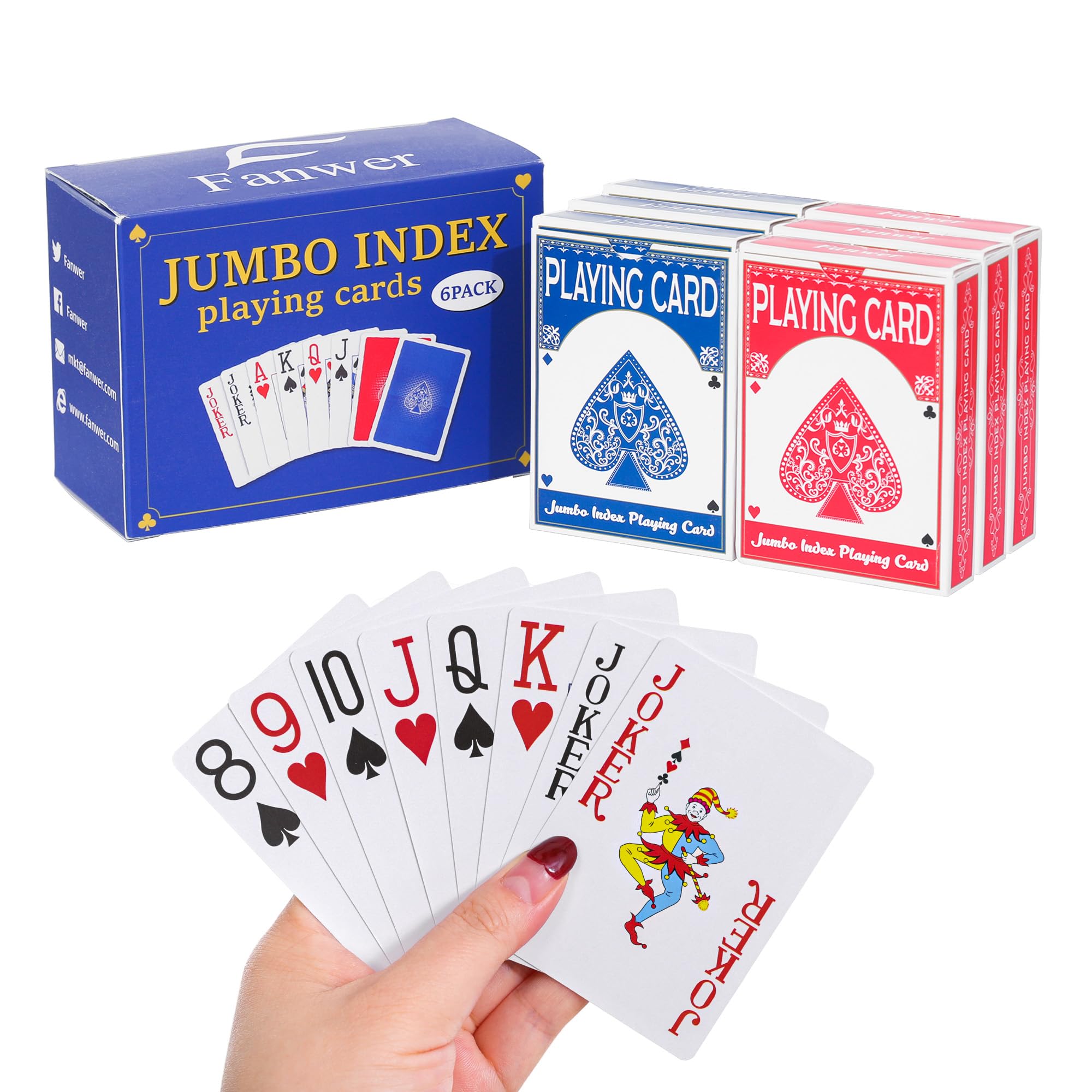 Amazon.com: Fanwer Large Print Playing Cards 6 Pack, Deck of Cards