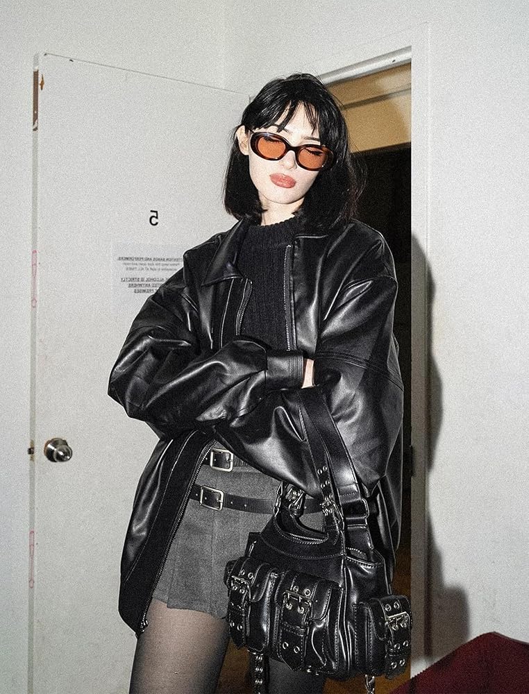 Aelfric Eden Womens Faux Leather Jacket Y2k Motorcycle Bomber