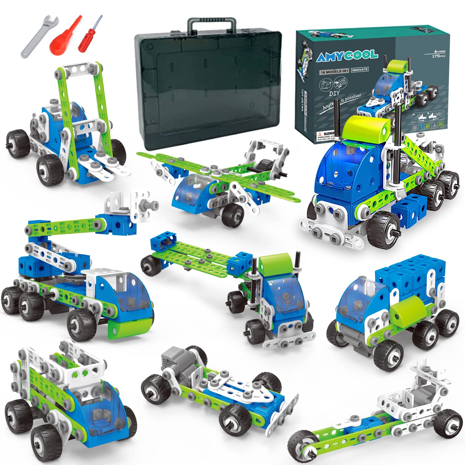 Amazon.co.jp: AMYCOOL 175PCS 組み立て車おもちゃ 18-IN-1 ねじ工具