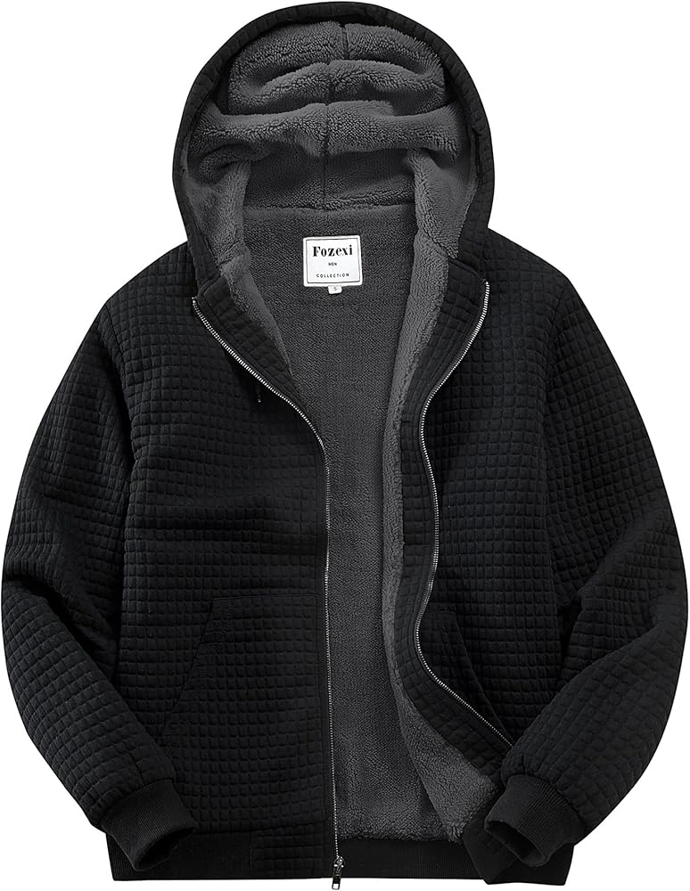 Fozexi Men's Zip Up Hoodie Heavyweight Fleece Sherpa Lined