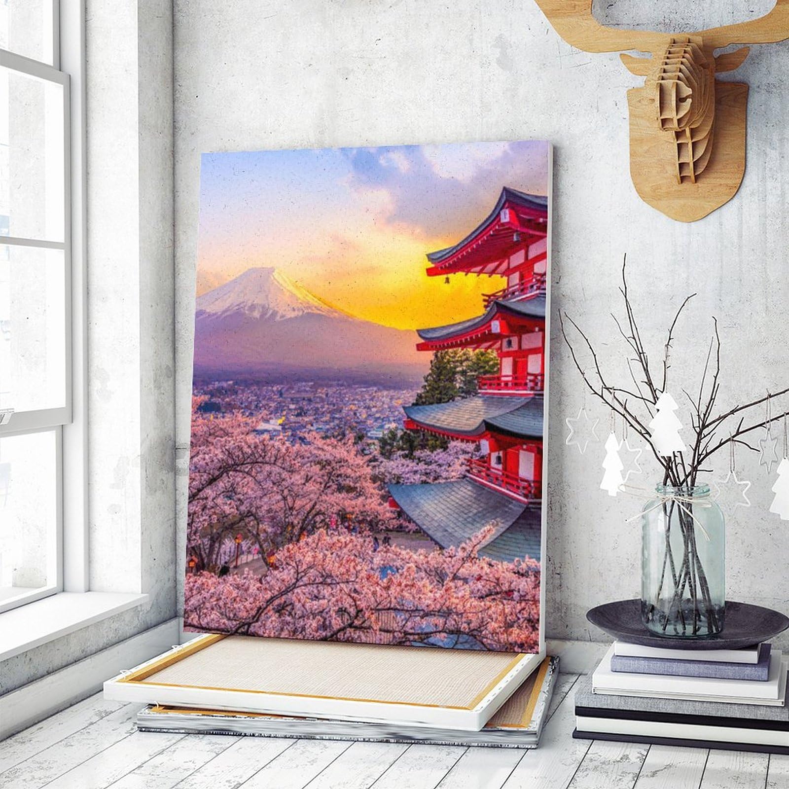 Amazon | 富士山と桜と五重塔 数字油絵 素晴らしい街並み 数字キット