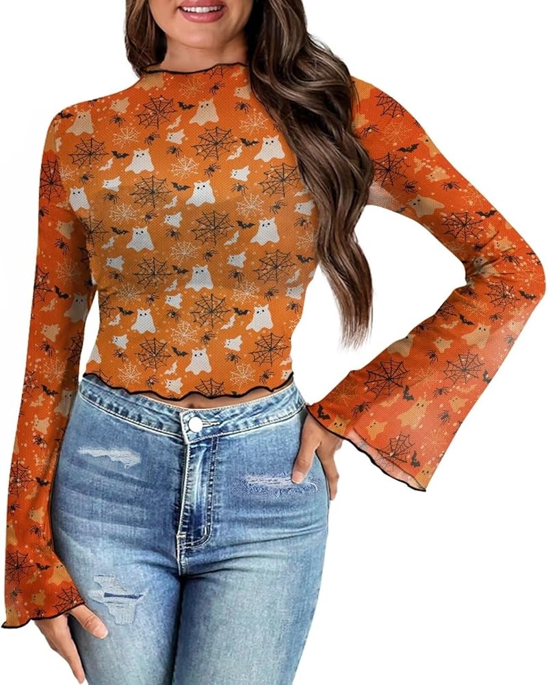 Yruonazao Flare Sleeve Tops for Women Mesh Tops for Women Sexy Bat