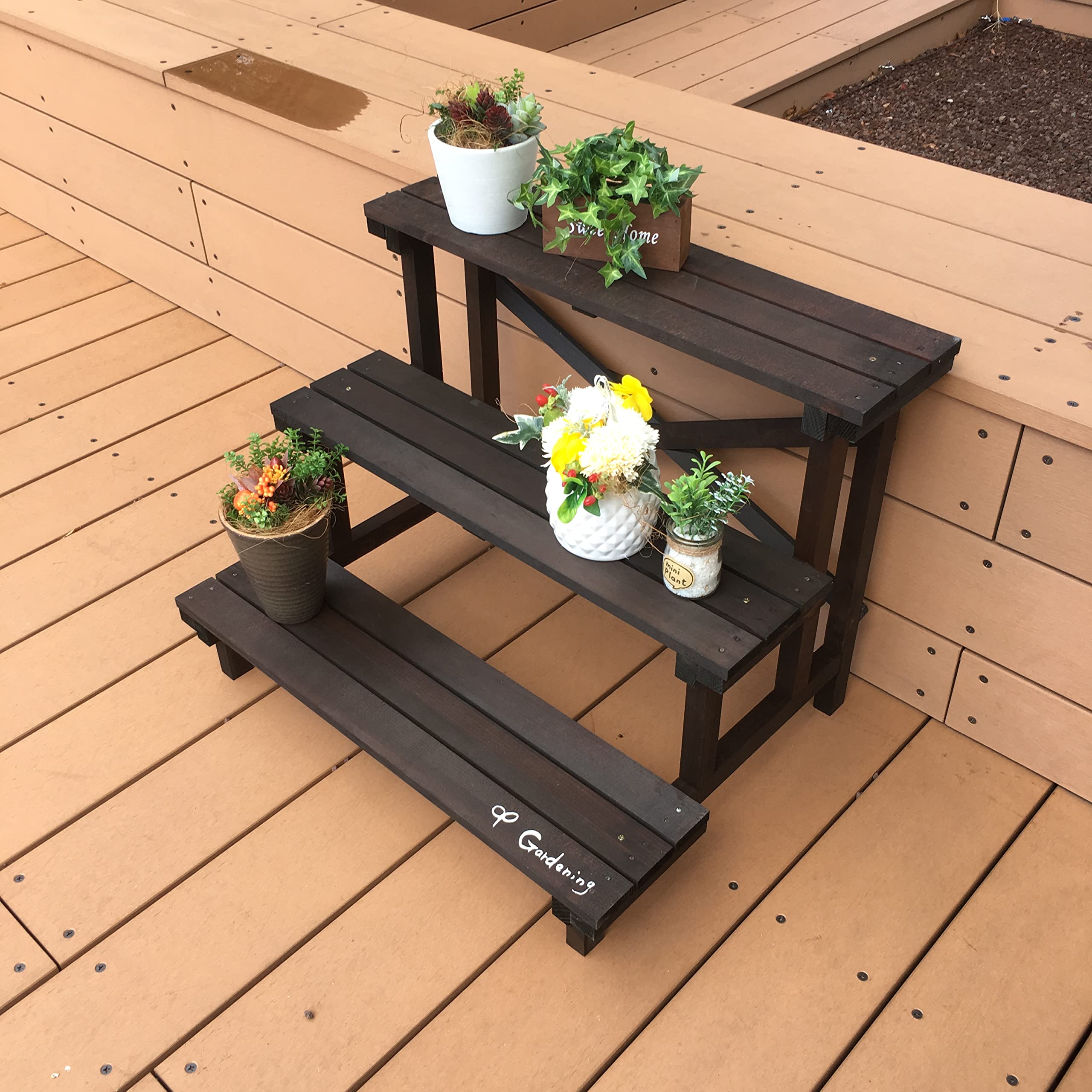 Amazon.co.jp: 木製フラワースタンド3段660型 ダークブラウン : DIY