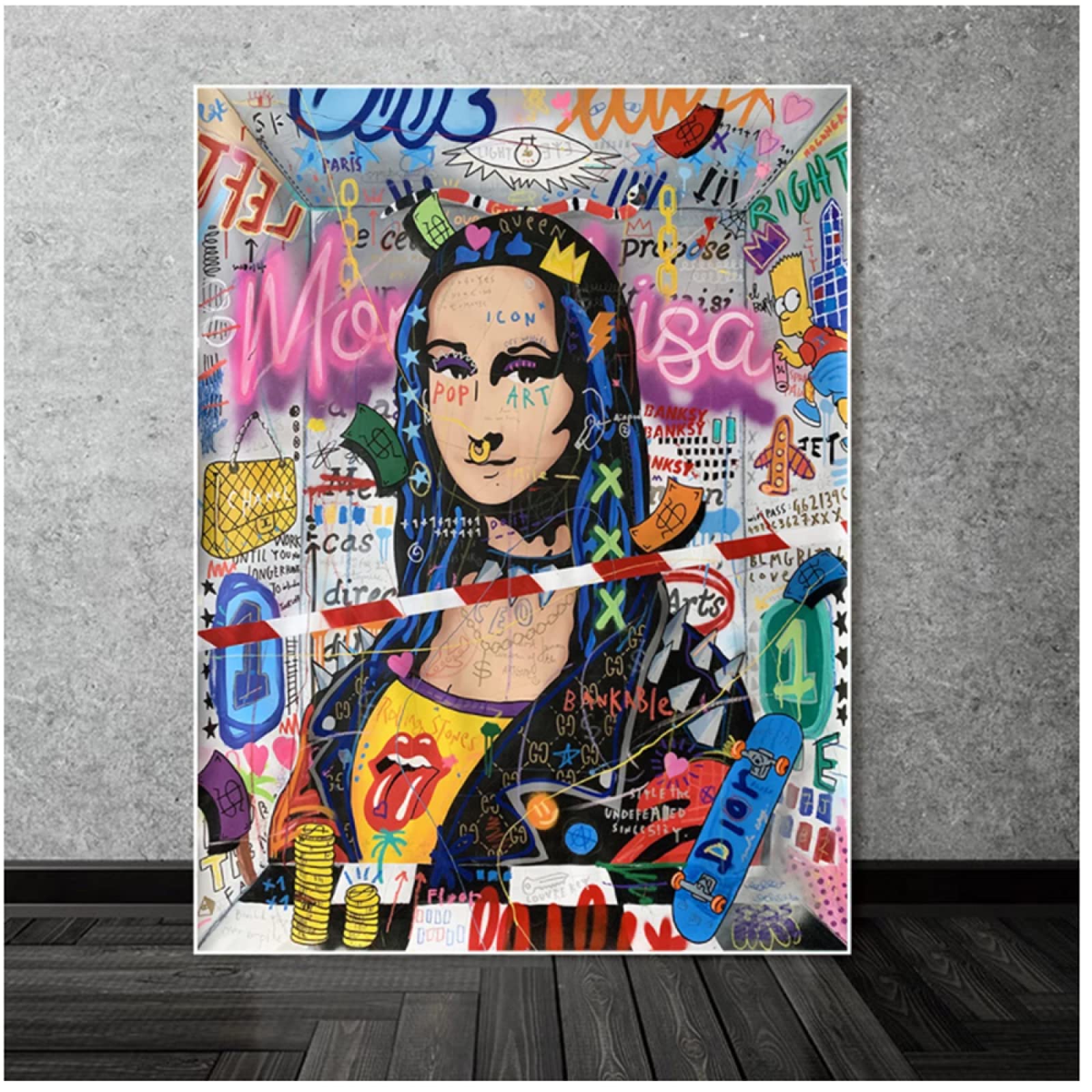 Amazon.co.jp: グラフィティアートキャンバスモナリザ現代絵画壁の