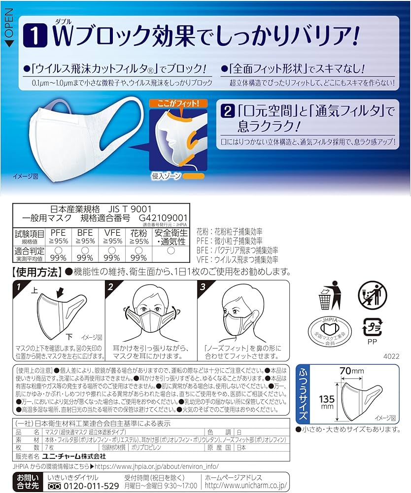Amazon.co.jp: ユニ・チャーム 超立体マスク ふつうサイズ 7枚入