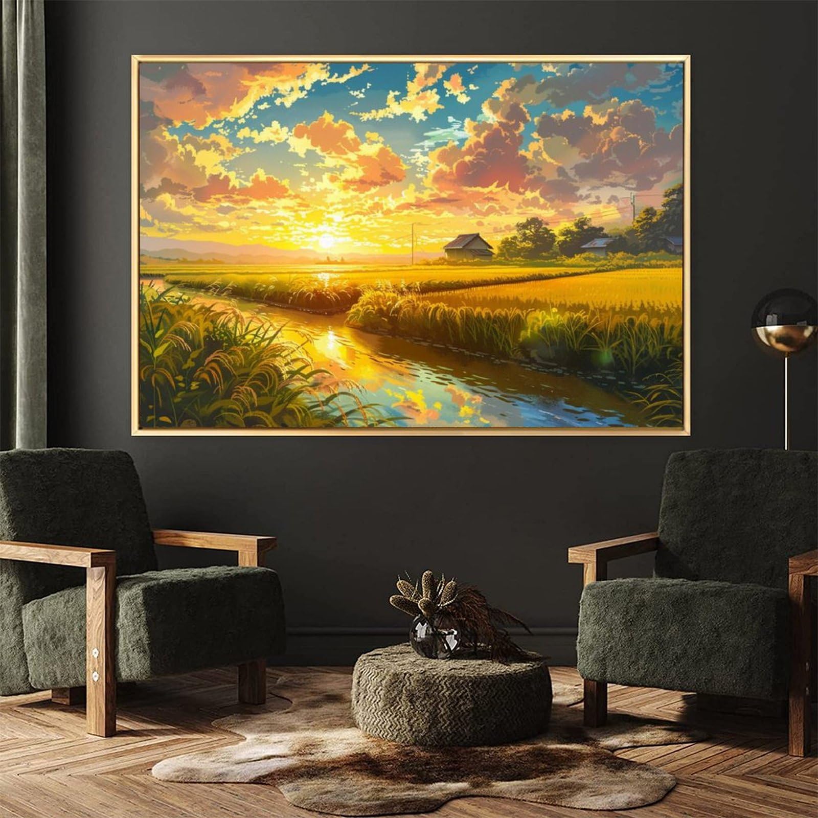 Amazon.co.jp: 絵画 田園地帯の夕日の眺め アートパネル ポスター 魅力