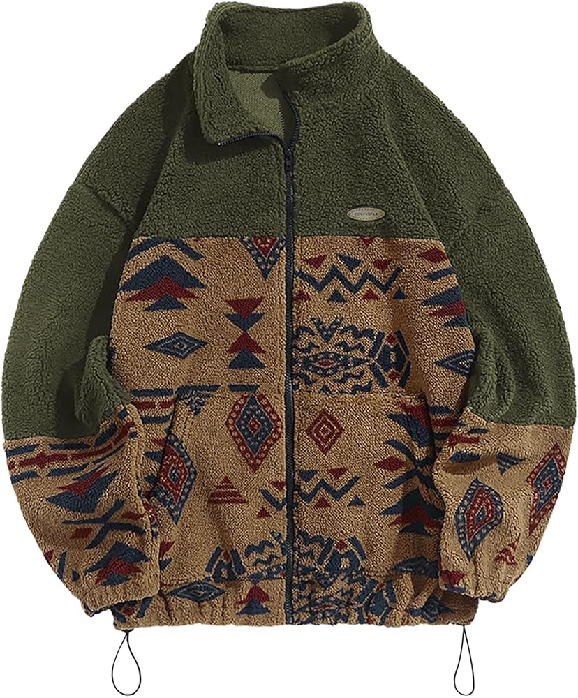 Amazon.com: ZAFUL Aztec Print Fleece Jacket - Unisex Full Zip