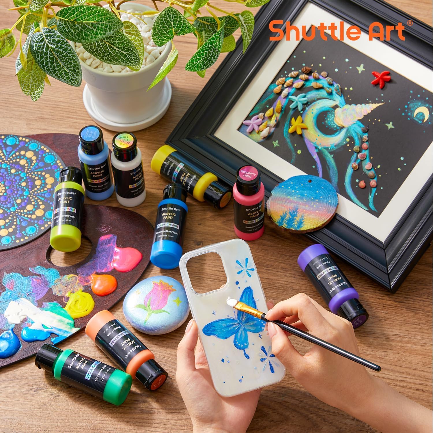 Amazon | Shuttle Art アクリル絵の具 カメレオン色 16色セット 虹色