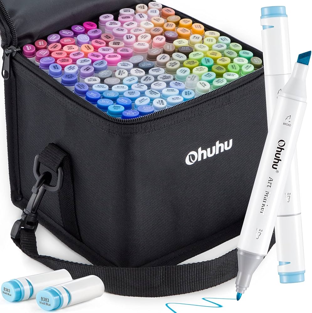 Amazon | Ohuhu マーカーペン 120色121本 パステル 太細両端 イラスト