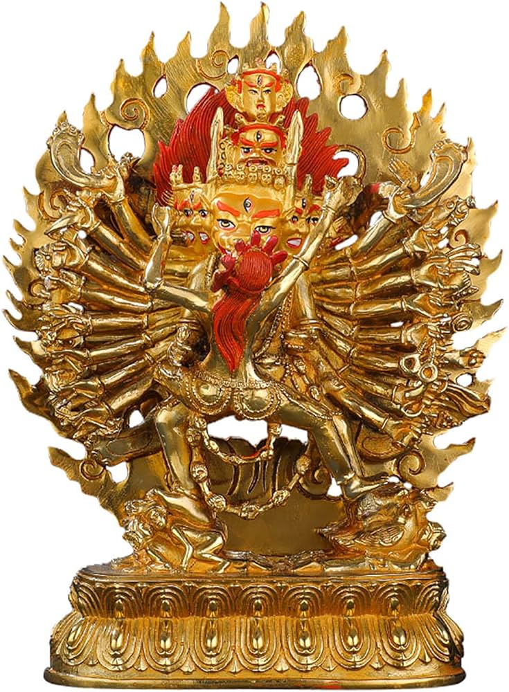 Amazon | チベットスタイルの大威徳明王の彫像手作りのフルギルト