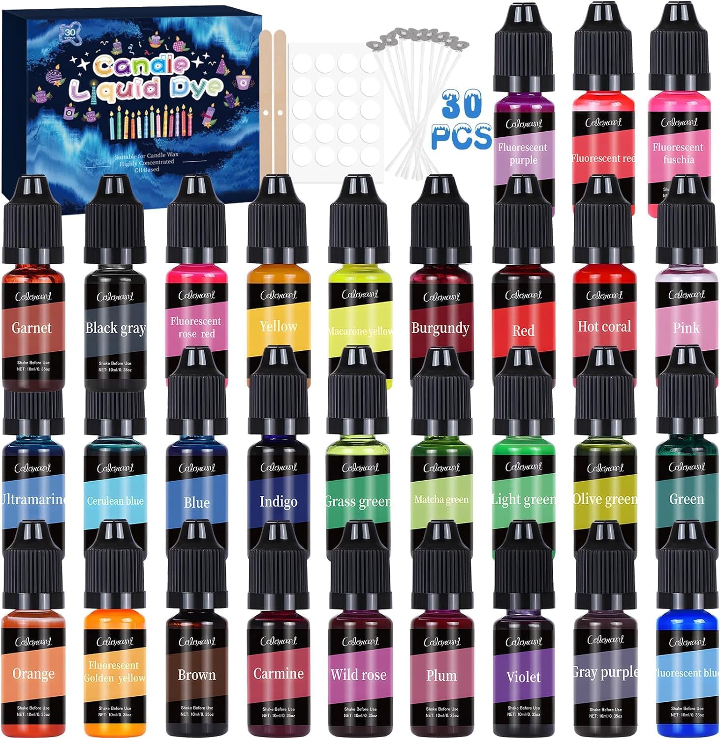 LEROKAS Candle Color Set - 30 High Concentrated Liquid Colors for