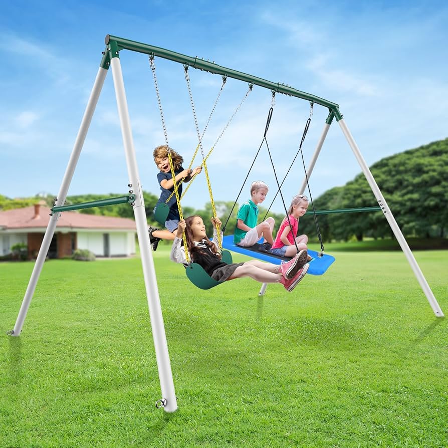 Amazon.com: Hapfan 7.3ft Tall Heavy Duty Swing Set, 3 Swings Metal
