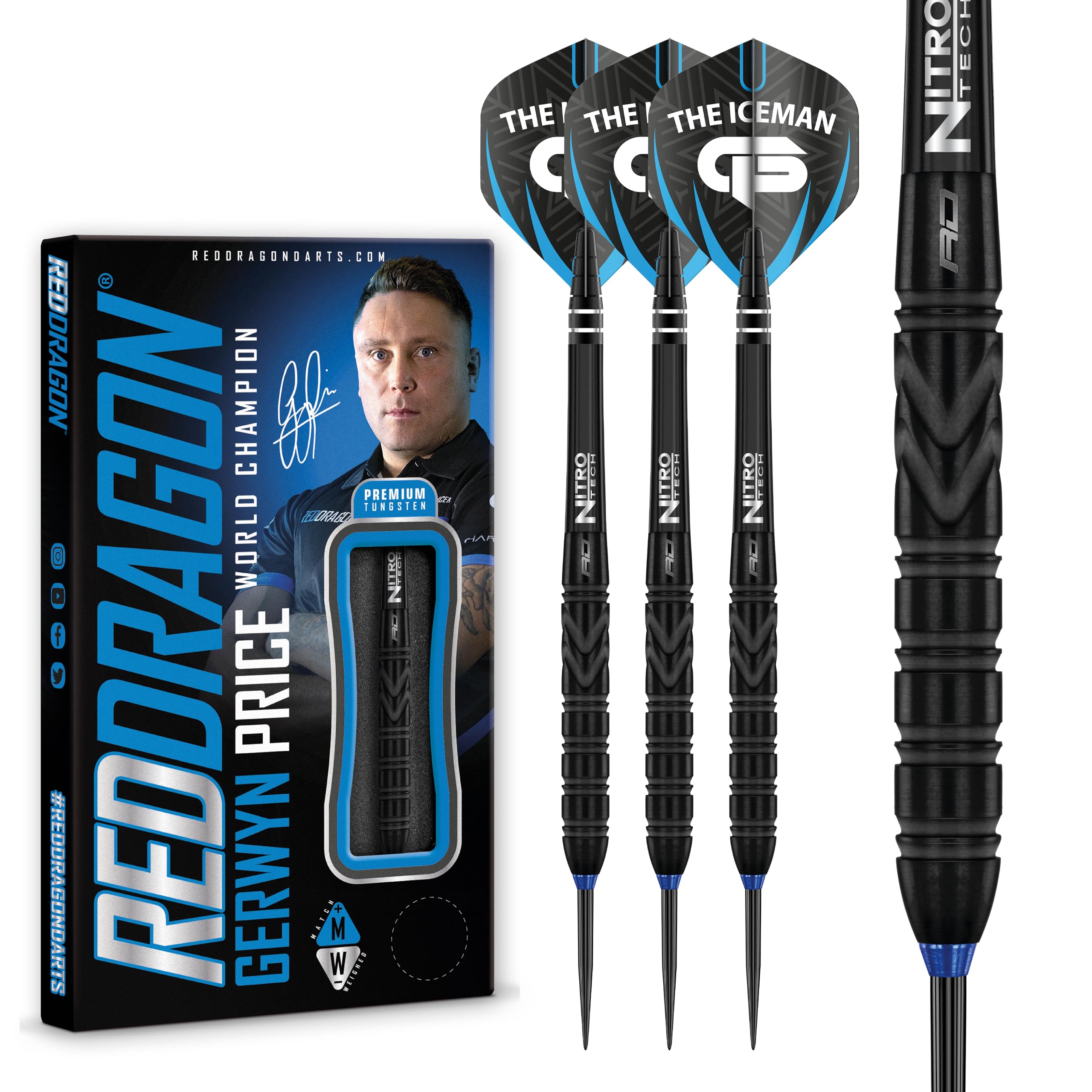 Gerwyn Price Iceman Black SE 24g - Tungsten Darts with Flights and