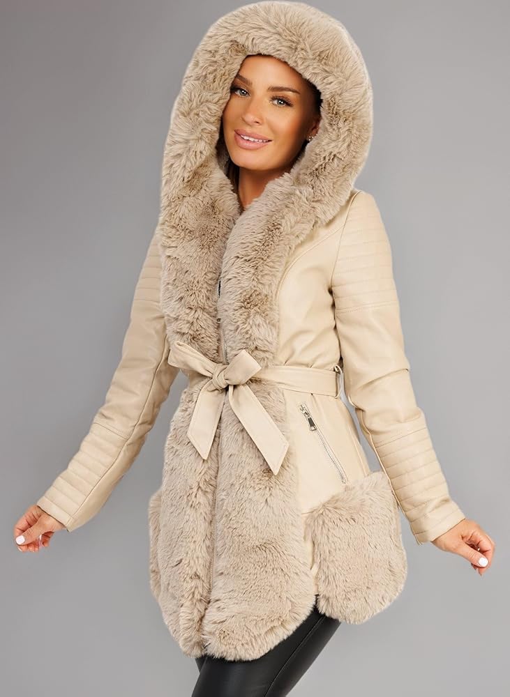 Lexi Fashion Women Ladies Elegant Winter Faux Fur Panel Waist Bow