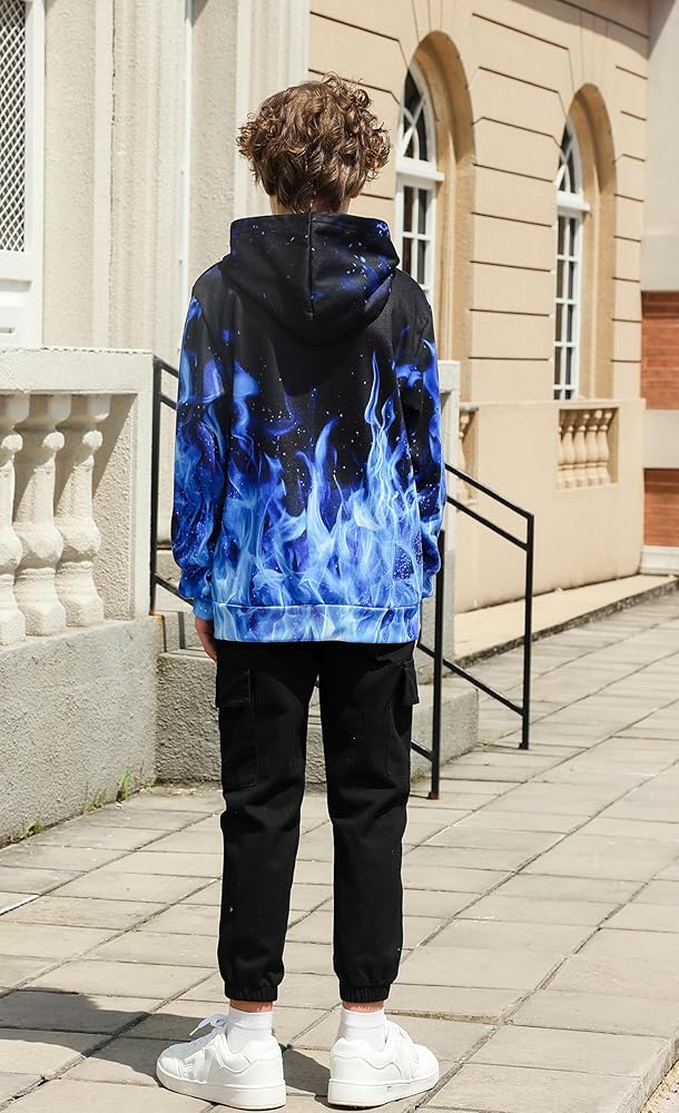 Amazon.com: uideazone Boys Black Hoodies 3D Printed Blue Flame