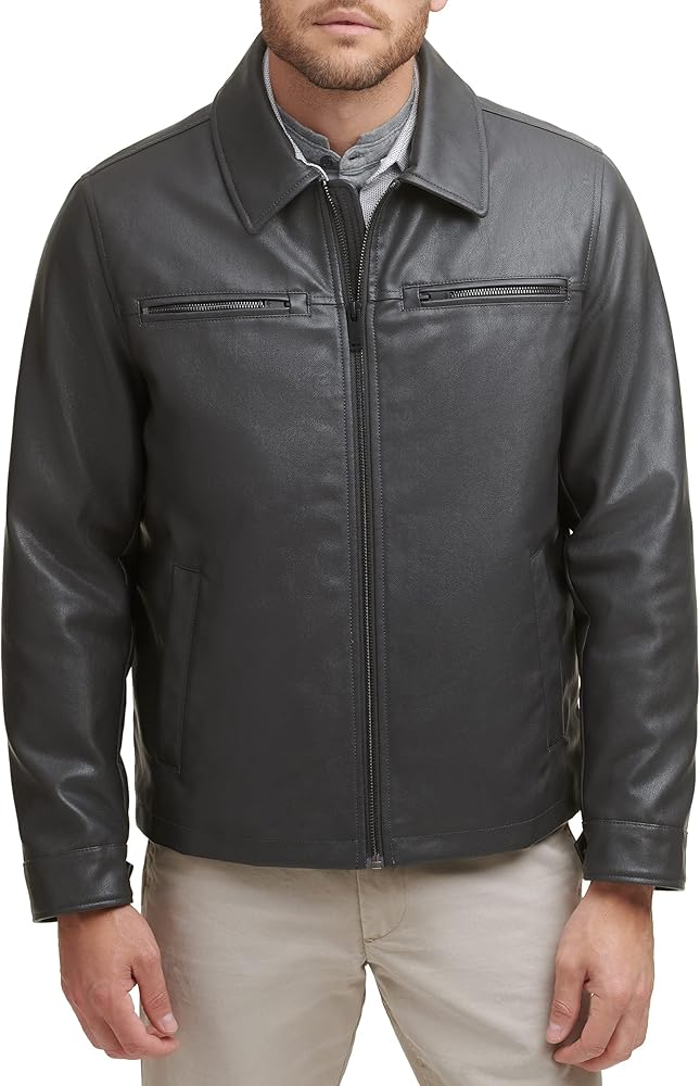 Dockers Men's James Faux Leather Jacket - Classic Motorcycle Zip