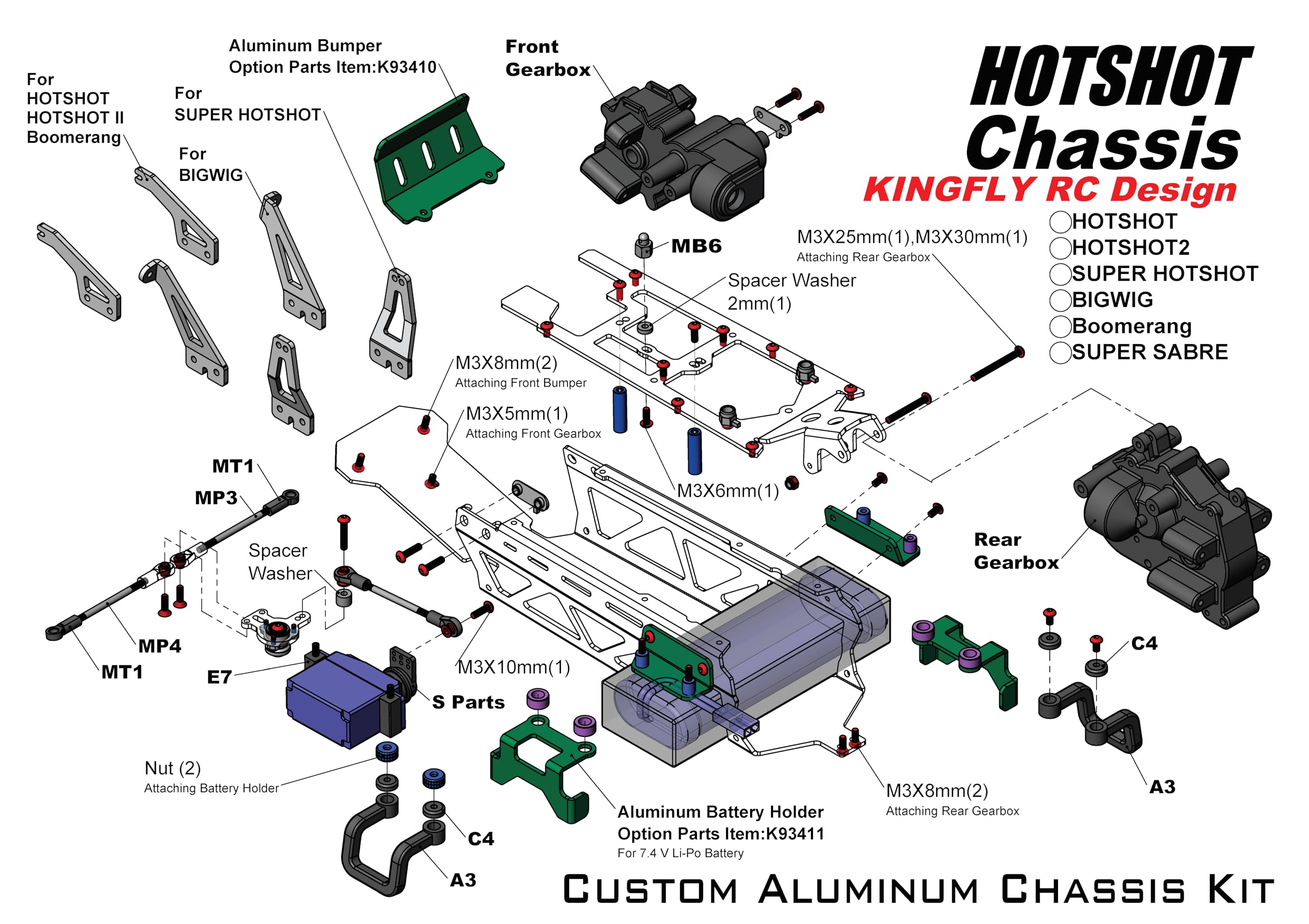 Amazon | KF RC 超軽量アルミシャーシ タミヤ 1/10 4WD スーパーホット