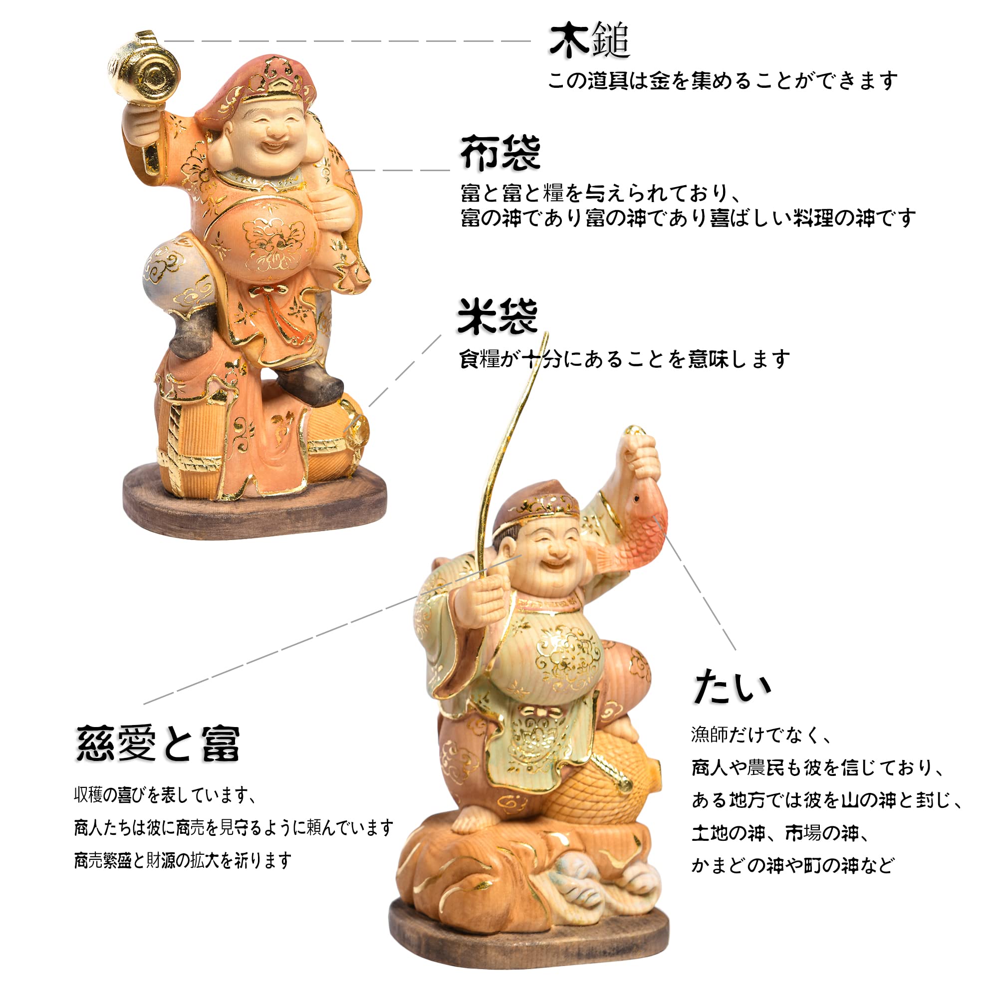 Amazon｜繁樓藝雕 大黒天 恵比寿 置物 絵 仏像 七福神 木彫り 桧木製