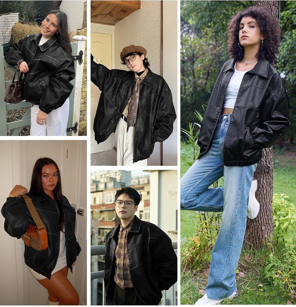 Bakyarder Womens Oversized Y2K Faux Leather Jackets Vintage Plus