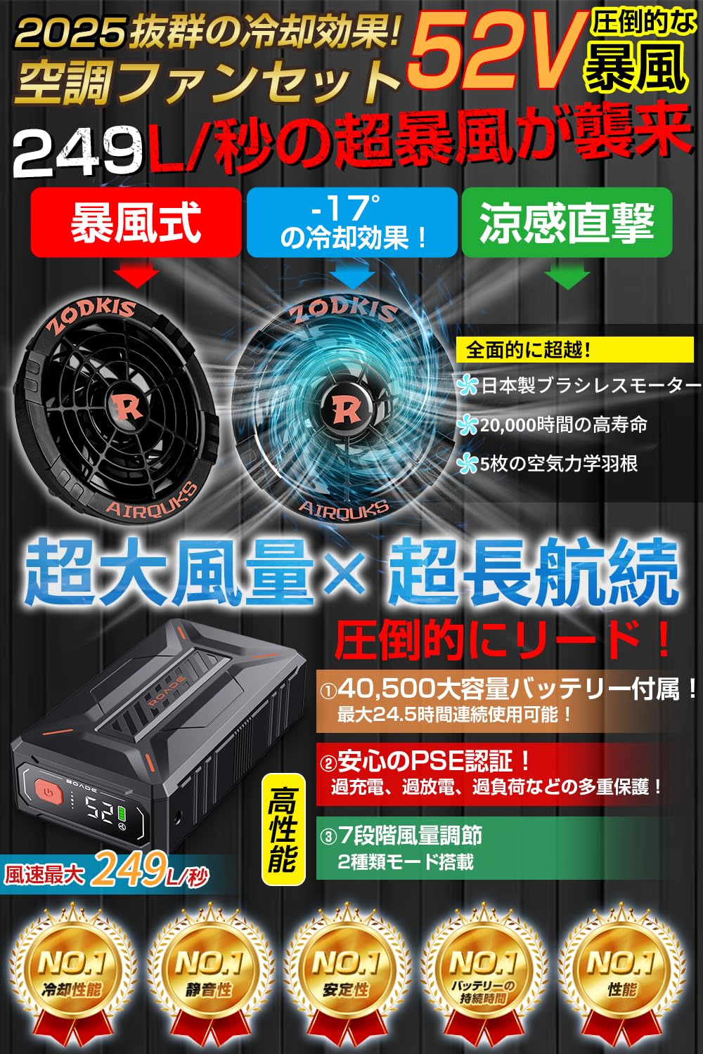 Amazon.co.jp: 52V超暴風 ファンバッテリーセット 40500mAh大容量