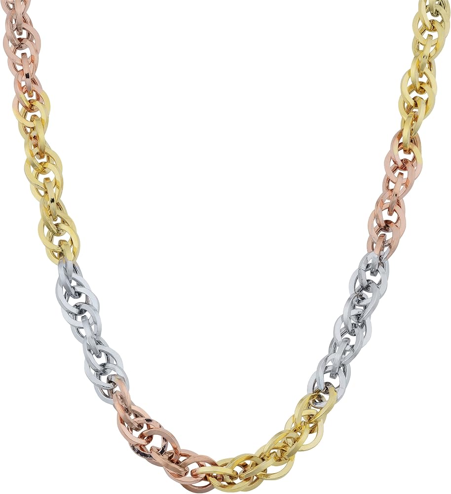 Amazon.com: Kooljewelry 10k Tricolor Gold 3.8 mm Double Cable Link
