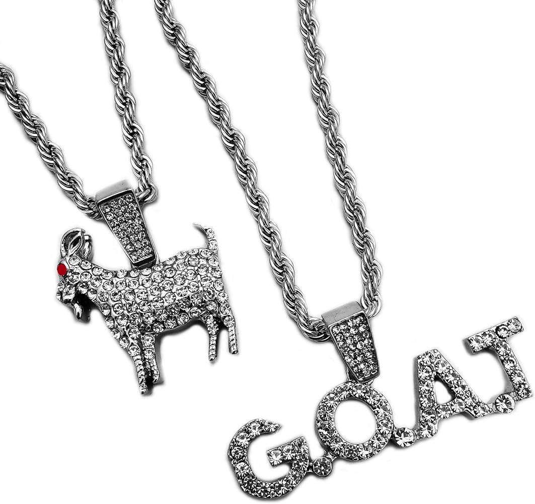 BLINGFACTORY Hip Hop Iced White Gold plated Goat & G.O.A.T Pendant