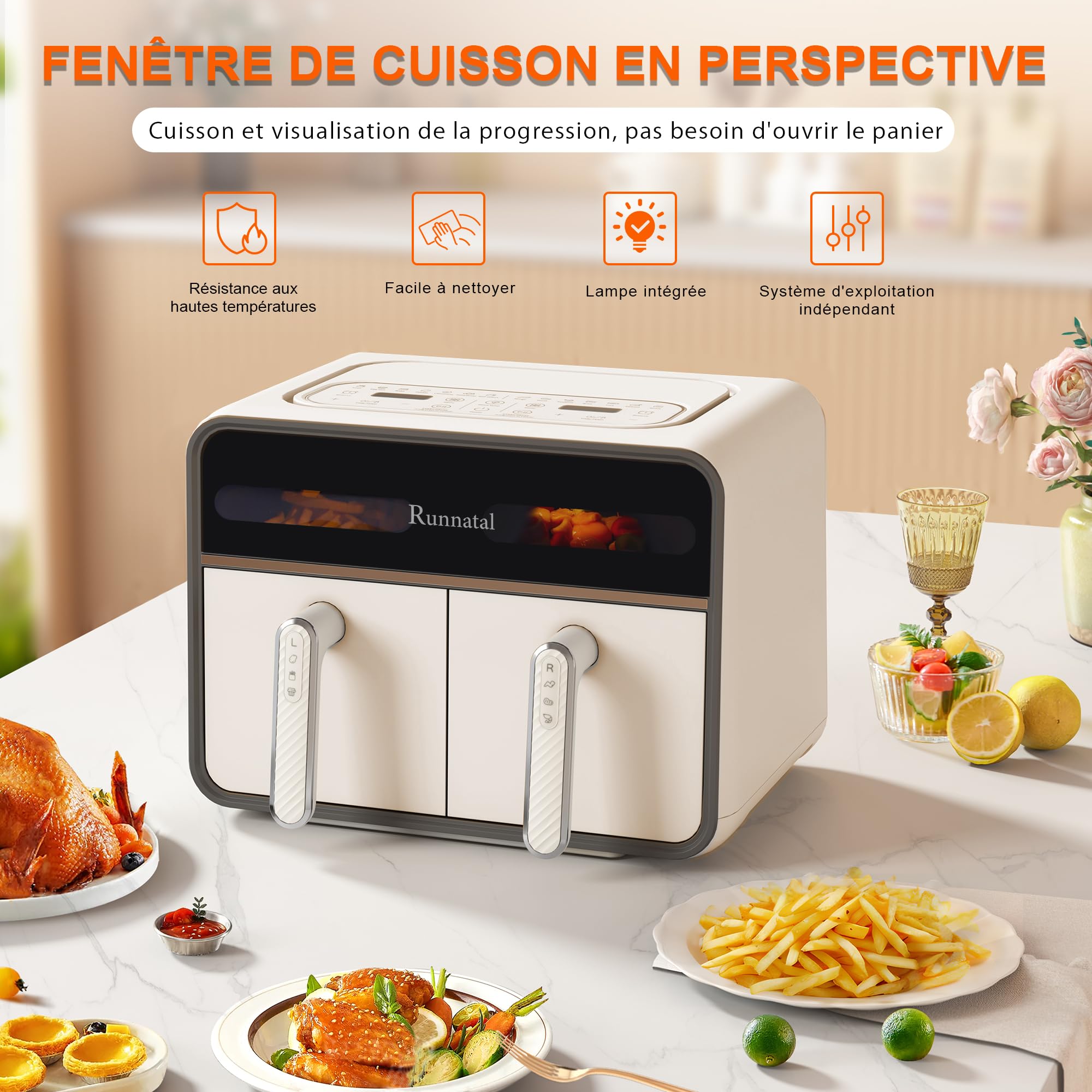 Runnatal Dual Zone Heißluftfritteuse mit Sichtfenster, 8L Airfryer