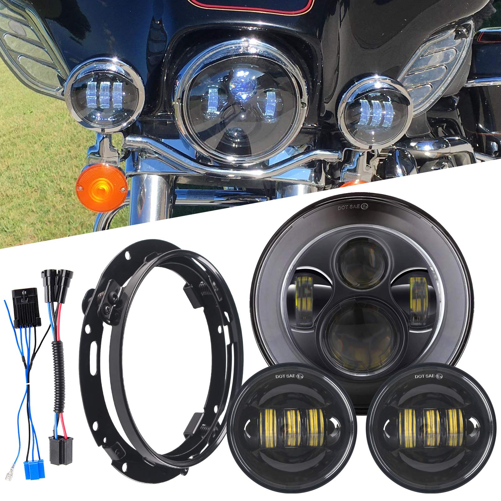 Amazon | 7インチLEDヘッドライト、4.5インチフォグパッシングライト