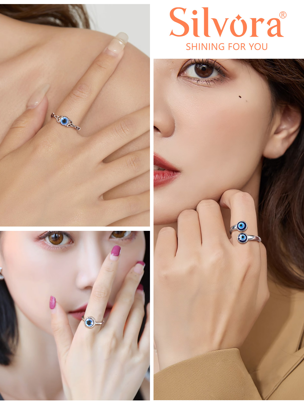 Amazon | [Silvora] 邪視 ナザールボンジュウ 指輪 レディース