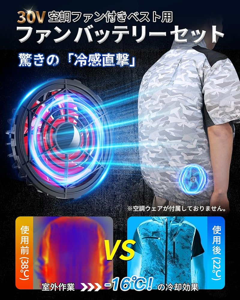 Amazon.co.jp: 空調作業服 ファンバッテリーセット 最新30V超高出力