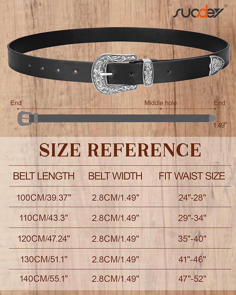 SUOSDEY Western Belts for Women Black Fashion Skinny Leather Belt