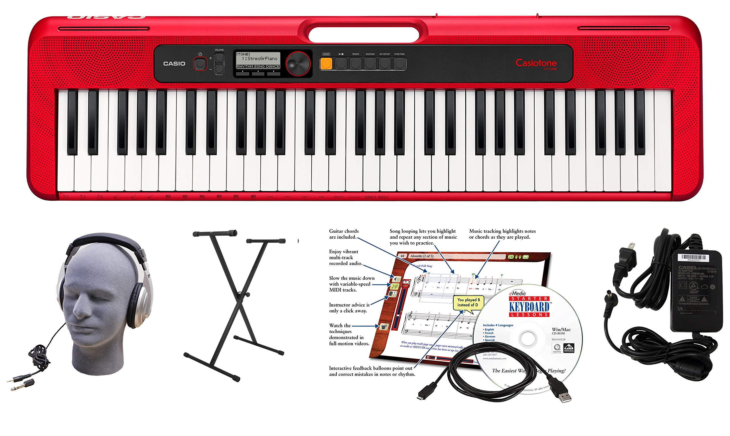 Amazon.com: Casio CT-S200RD EPA 61-Key Premium Keyboard Package