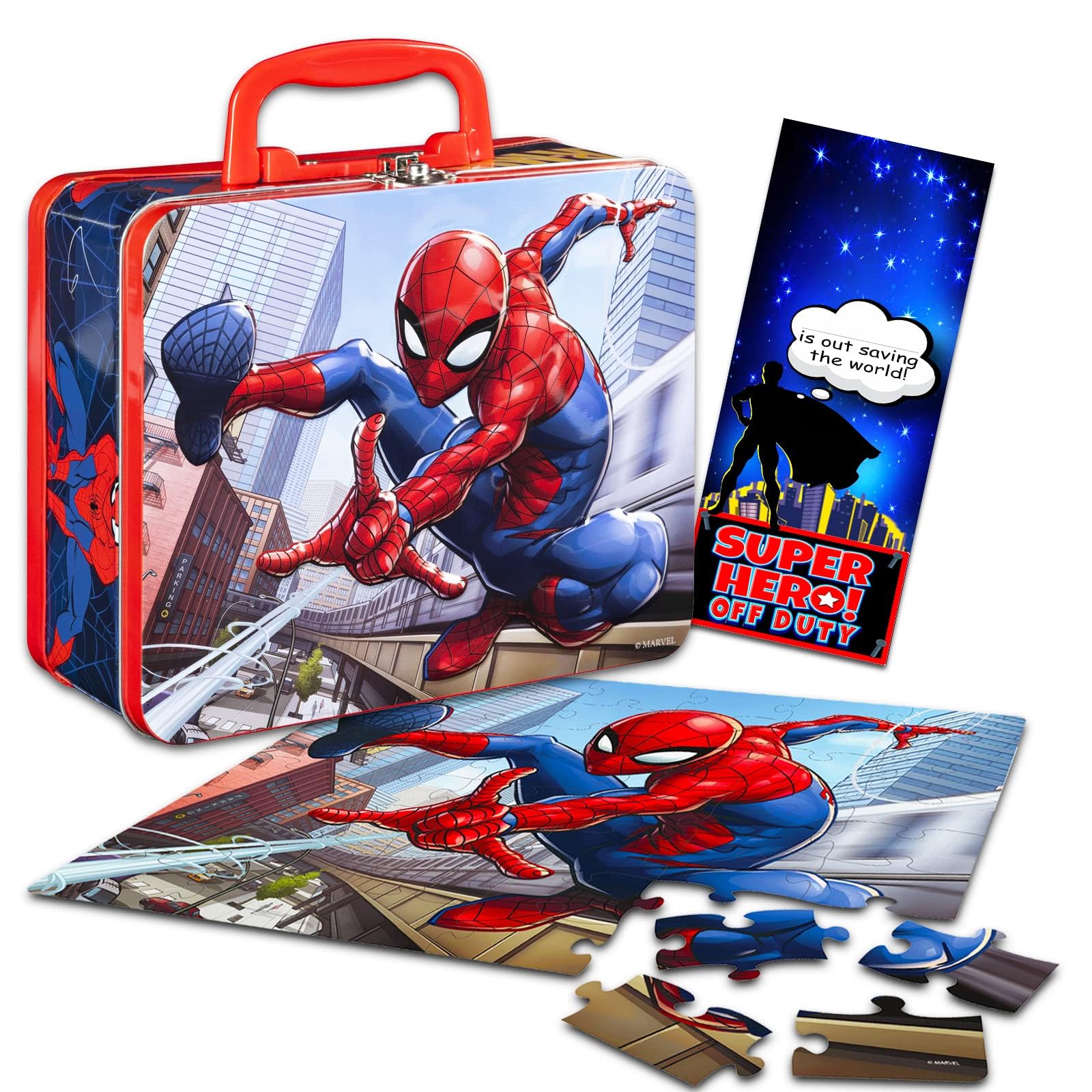 Amazon.com: Marvel Spiderman 48 Piece Puzzle in Tin Lunchbox, Red