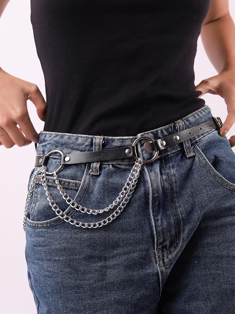 Sacina Black PU leather Belt, Emo Punk Grunge Gothic Belt, Goth