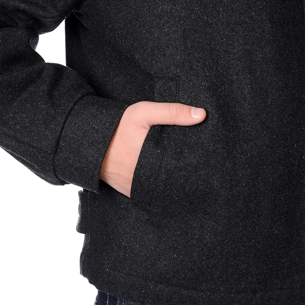 Men's Charcoal Zippered Wool Blend Winter Short Jacket, Size M at