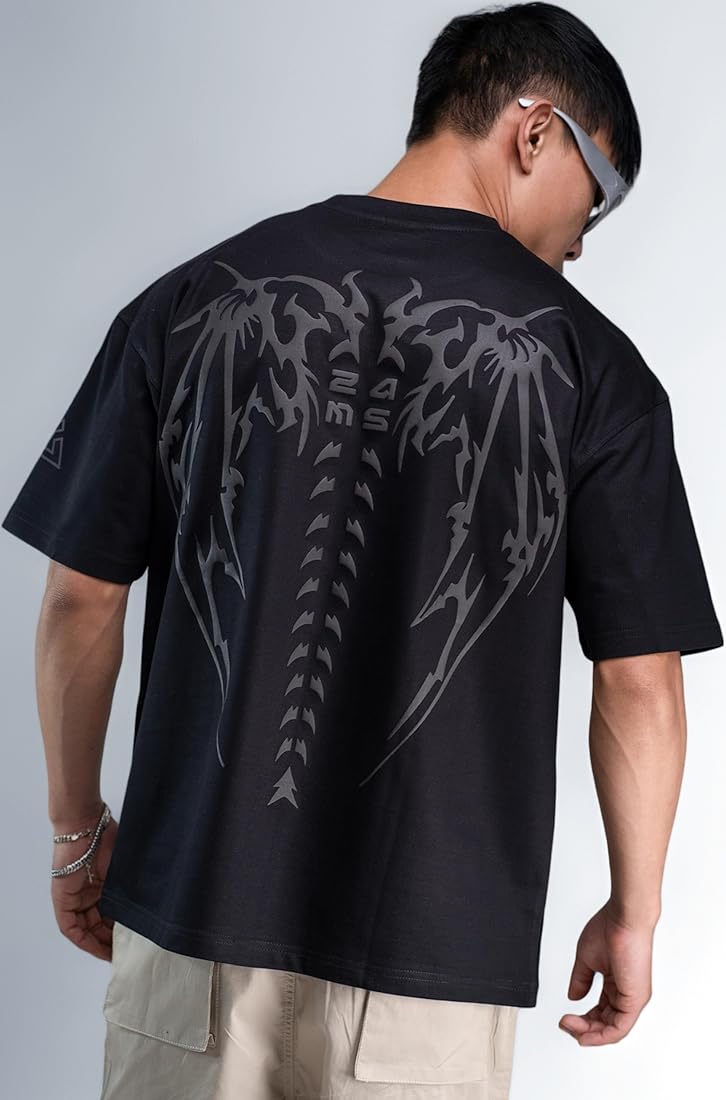 Buy ZAMS Cotton Devil's Wings/TECHWEAR/Oversized Black T-Shirt