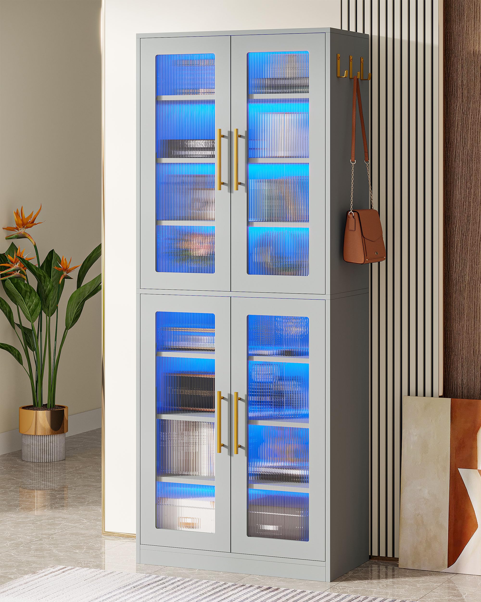 Amazon.com: Tribesigns Bookcase with Doors and LED Light, 67-inch