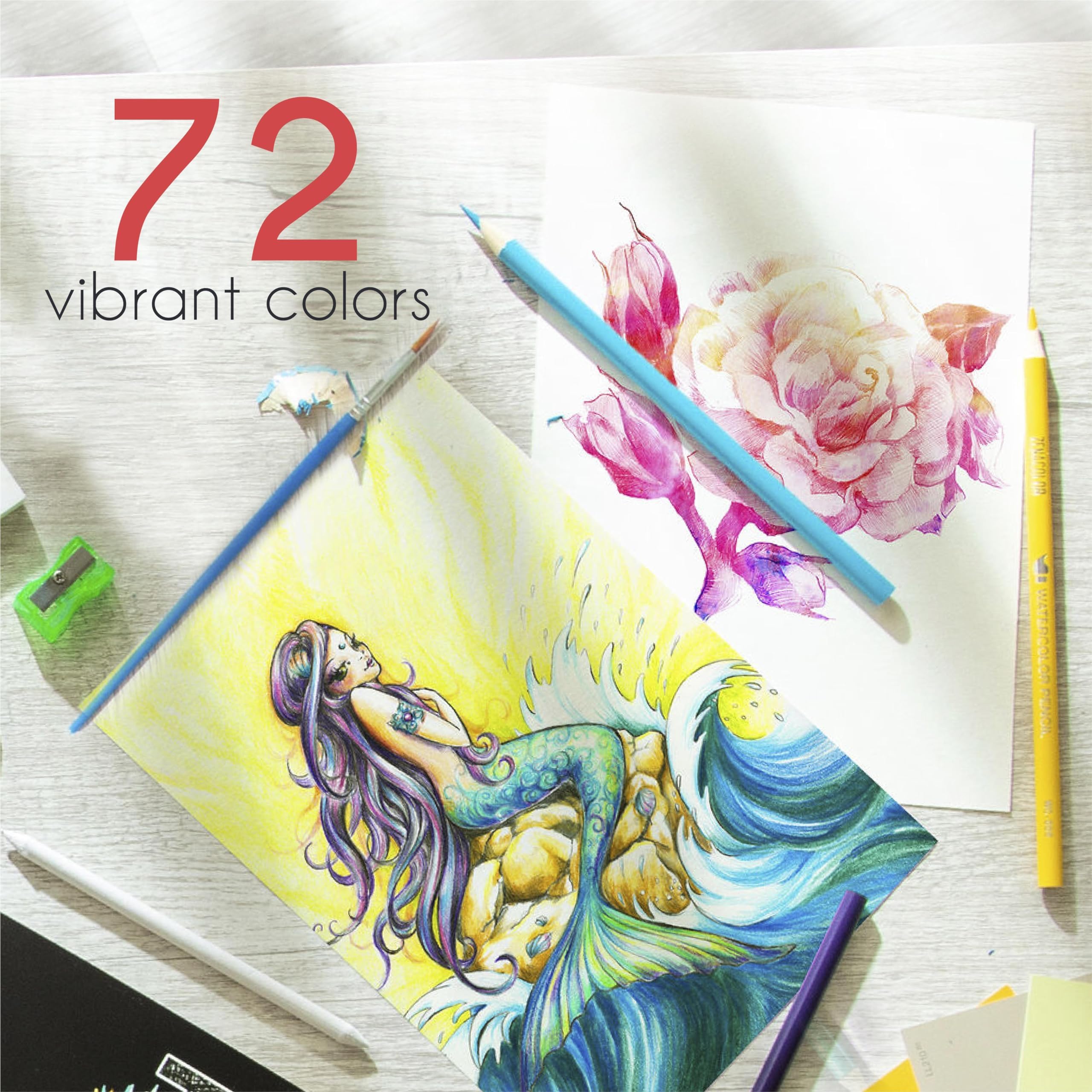 Amazon | 水彩色鉛筆72色、番号付き、筆付き、Zenacolor社メタル