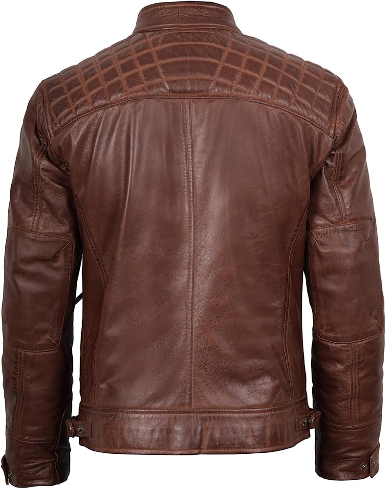 fjackets Real Lambskin Leather Biker Jacket — Quilted Cafe Racer