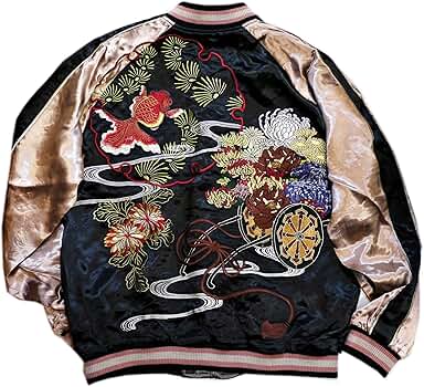 Amazon | [花旅楽団] 花車と金魚 刺繍 リバーシブルスカジャン SSJ-517