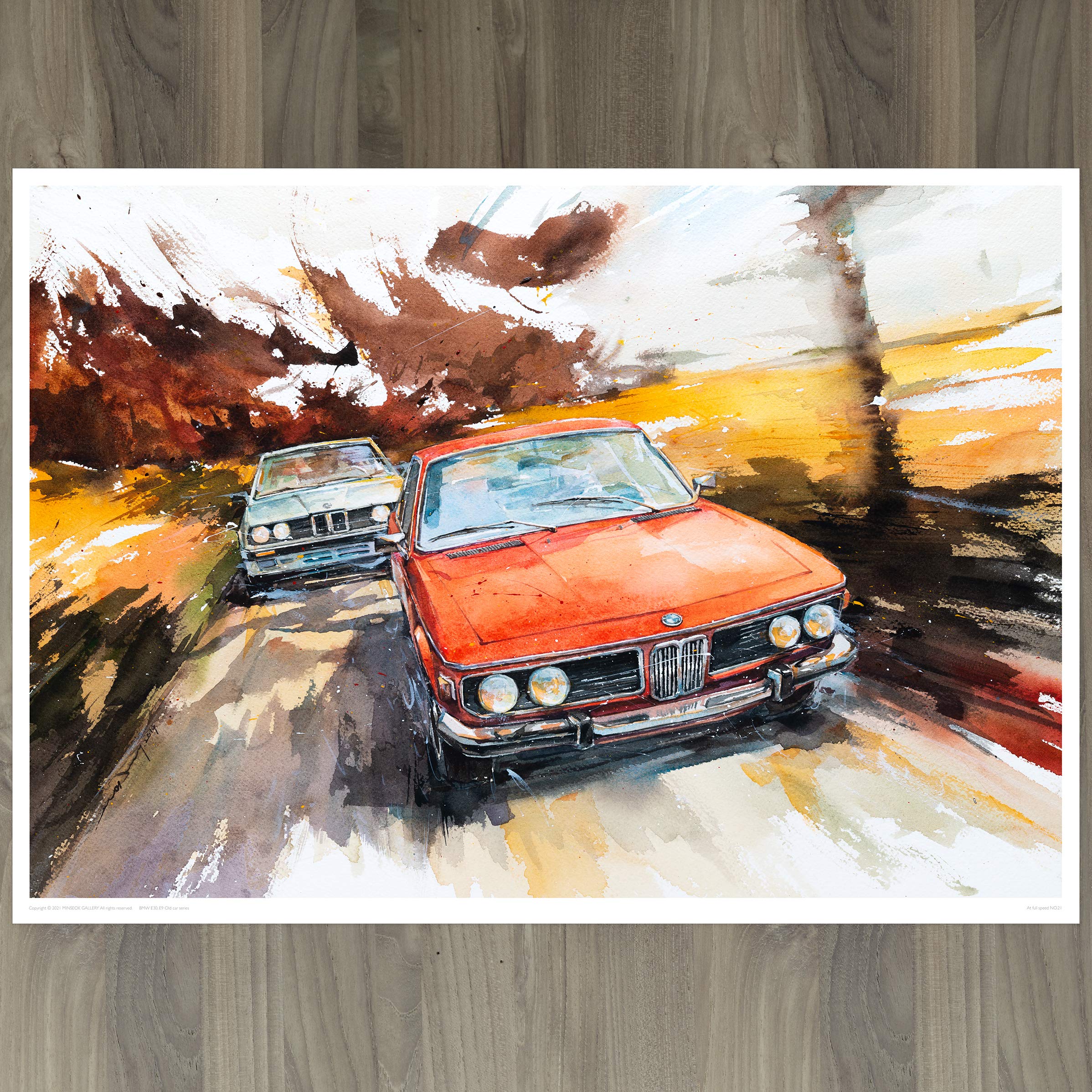 Amazon.co.jp: MINSEOK 水彩画 車 ポスター 屋内 装飾 [韓国製] A2
